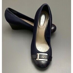 Alfani Step N Flex Heels 8.5 M Carterr Wedge Pump Blue/Black  Career Shoes Offic